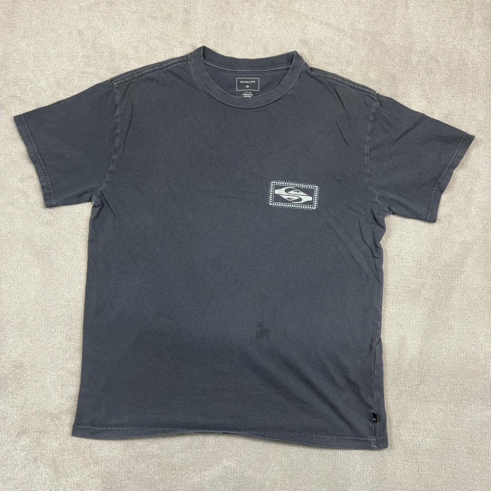 Quiksilver Shirt Mens Small Black Oversized Fit Short Sleeve Graphic Surf Tee